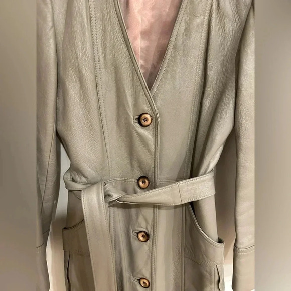 VTG AMBE GENUINE LEATHER BELTED STATEMENT TRENCH COAT S/M - Picture 3 of 11